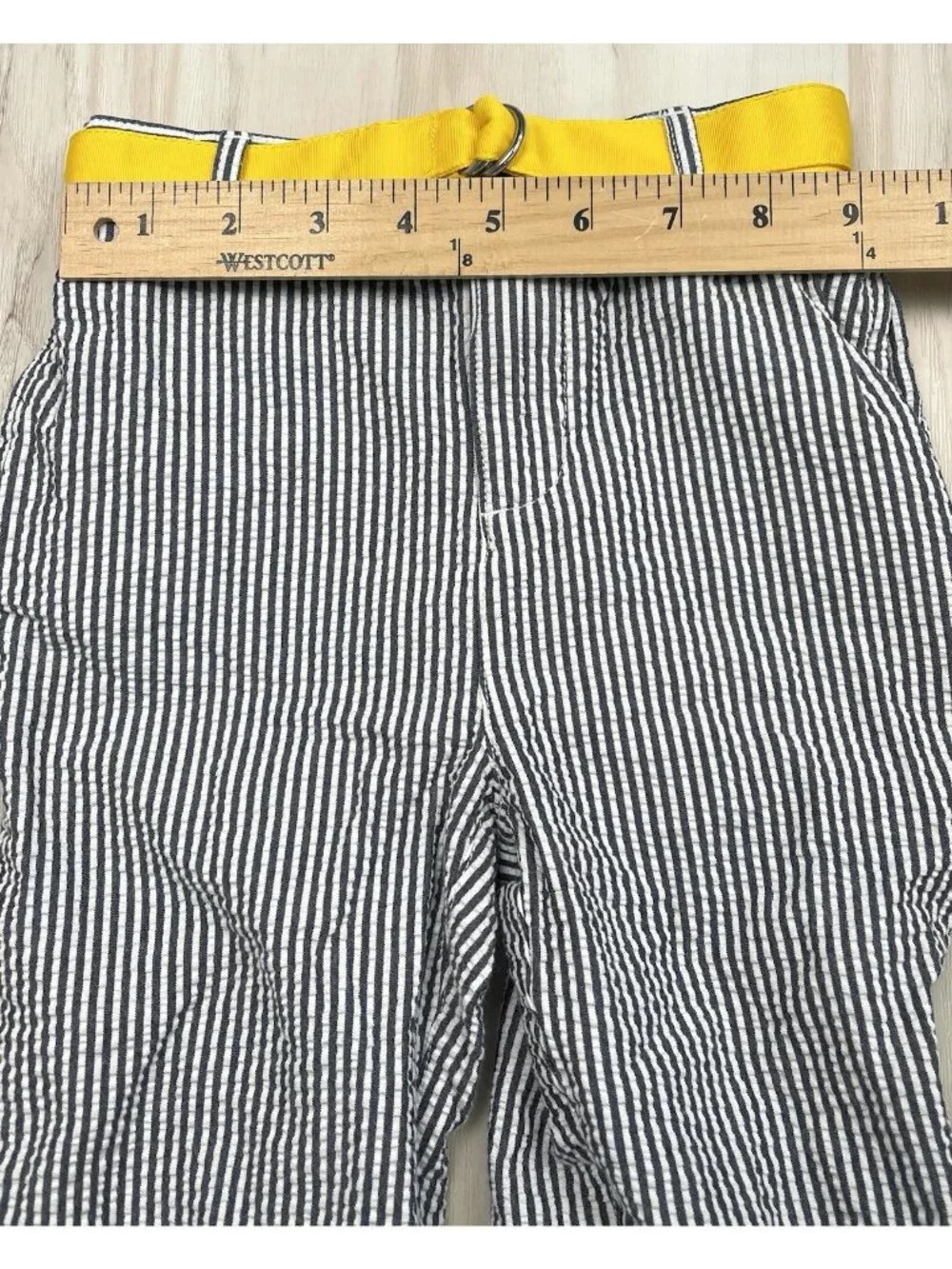 POLO by Ralph Lauren Boys 24M Blue Stripe Seersucker PANTS w/ Yellow Belt EUC